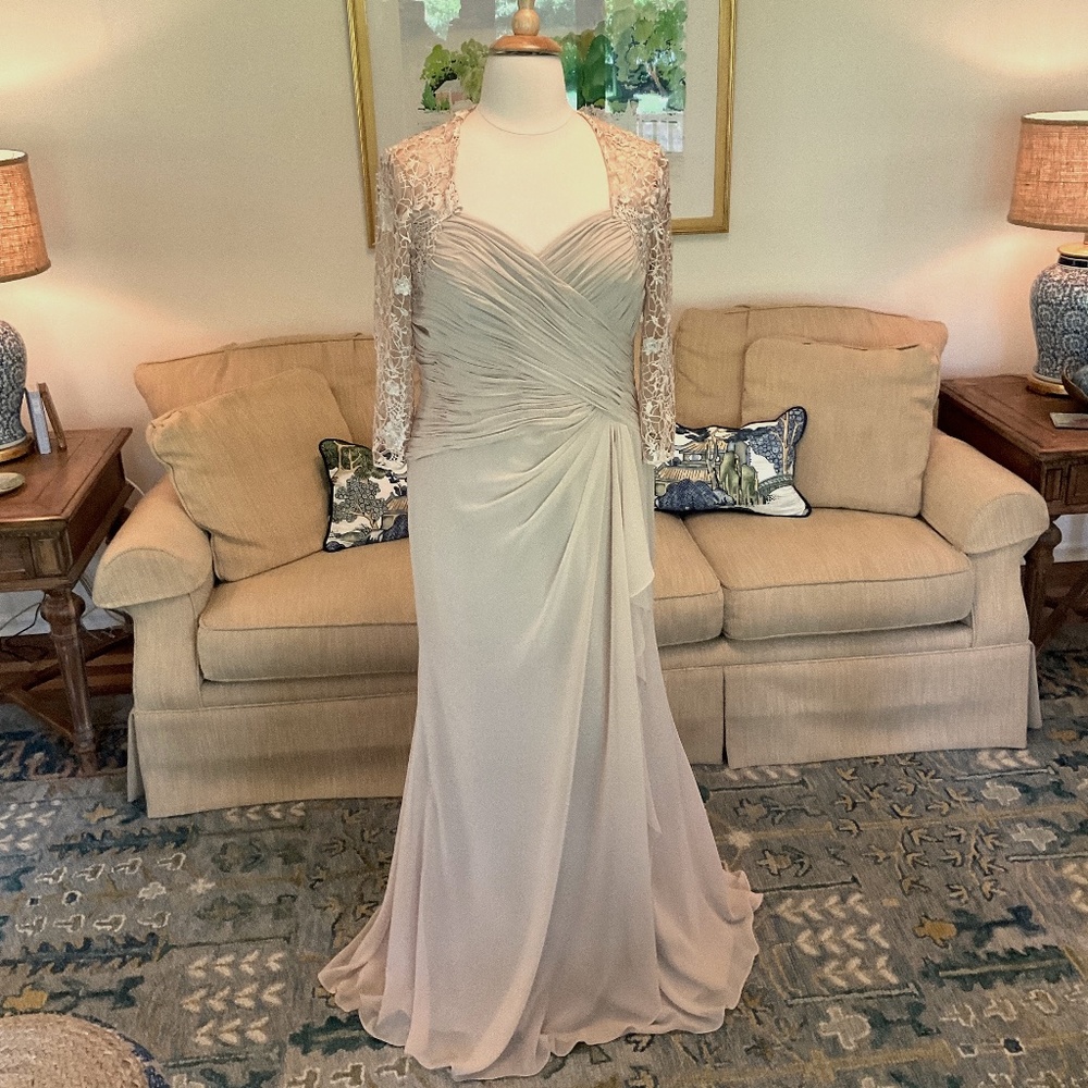 Cecilia Couture Formal Full Length Champagne Dress NWOT